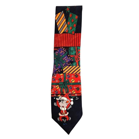 Christmas Tie Mice Wrapping Presents 60" Red Black Green Novelty by Surrey - Picture 2 of 6